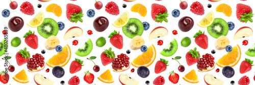 Fototapeta Naklejka Na Ścianę i Meble -  Mixed fruits. Fruits pattern. Fruit background