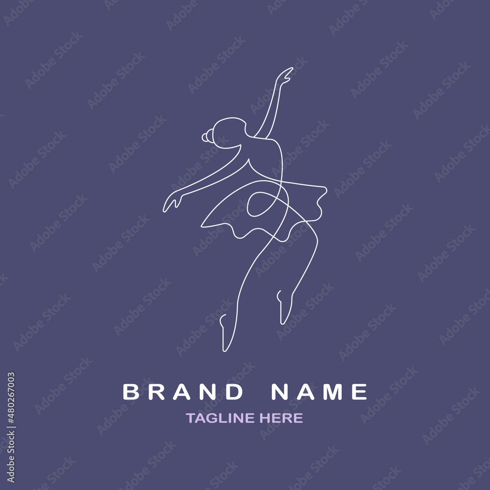 Fototapeta premium line drawing ballerina in ballet motion dance style logo template design vector for brand or company and other