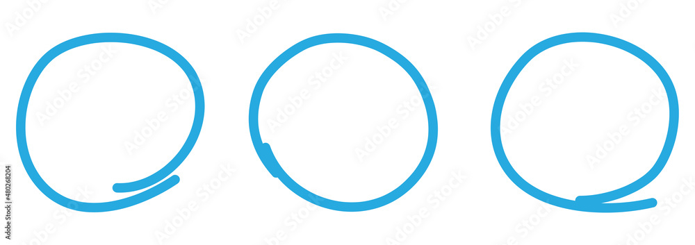 Blue circle pen draw set. Highlight hand drawn circle isolated on white background. Handwritten blue circle. For marker pen, pencil, logo and text check. Vector illustration Blue circle pen draw set. Highlight hand drawn circle isolated on white background. Handwritten blue circle. For marker pen, pencil, logo and text check. Vector illustration