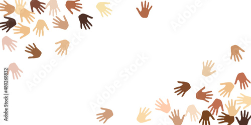 Male and female hands of different skin color vector illustration. Volunteering