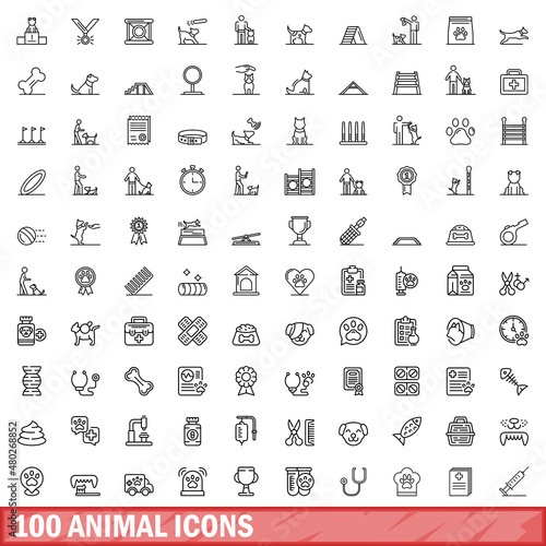 100 animal icons set. Outline illustration of 100 animal icons vector set isolated on white background