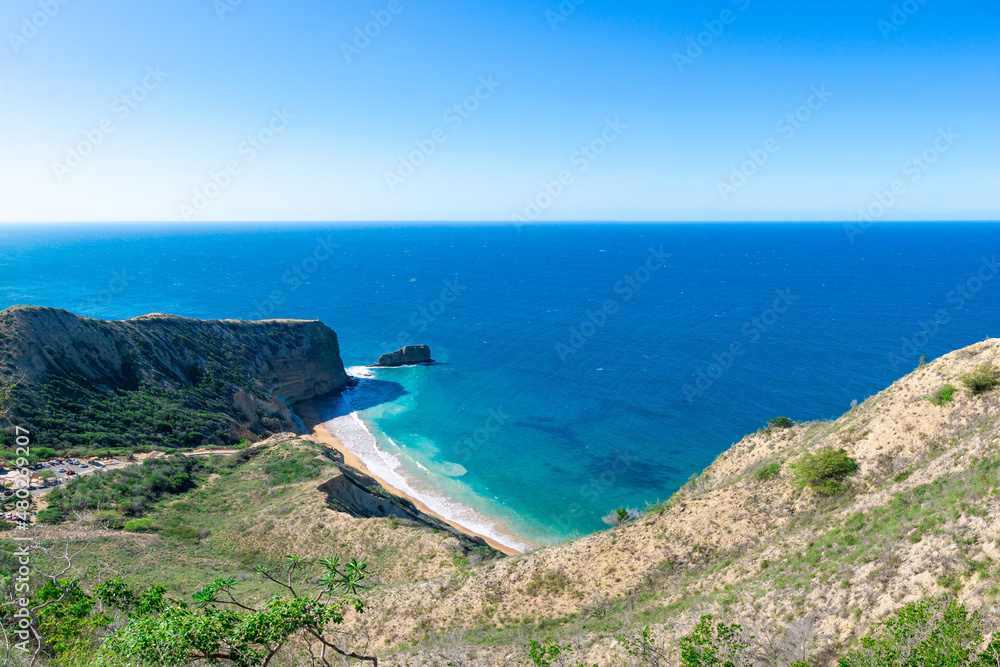 Panoramic view of a caribbean beach from a mountain