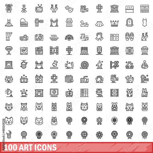 100 art icons set. Outline illustration of 100 art icons vector set isolated on white background