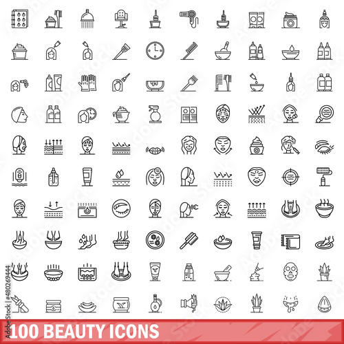 100 beauty icons set. Outline illustration of 100 beauty icons vector set isolated on white background
