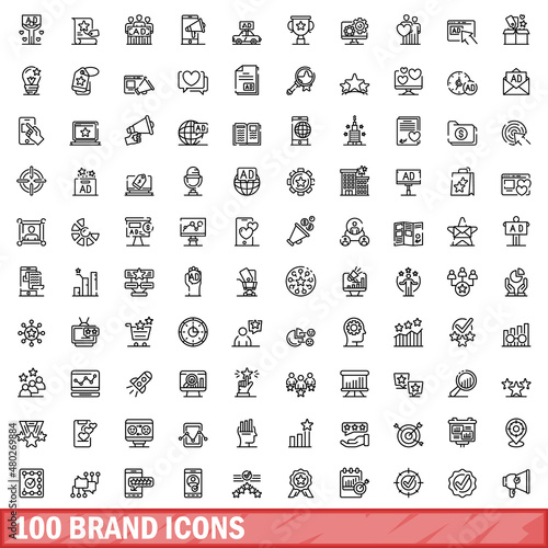 100 brand icons set. Outline illustration of 100 brand icons vector set isolated on white background