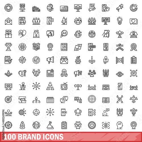 100 brand icons set. Outline illustration of 100 brand icons vector set isolated on white background
