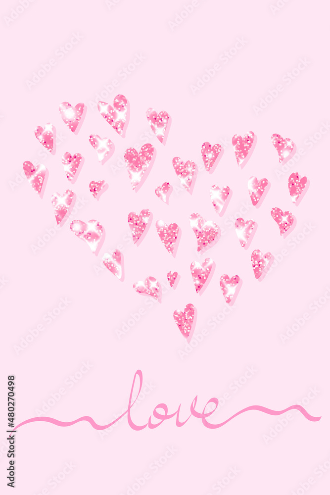 Glitter Greeting cards for Valentines Day. Vector illustration for design greeting cards, wedding invitations, party design.