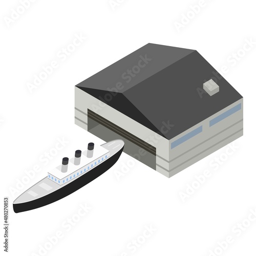 Steamship icon isometric vector. Old steam cruise ship with three smoke stack. Retro cruise liner, steamer, historical exposition, water transport