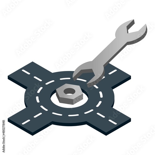 Repair tool icon isometric vector. Stainless steel wrench and metal nut icon. Service repair tool, spanner, technical assistance