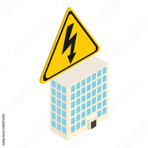 Building electrification icon isometric vector. High voltage sign and building. Electricity, warning sign, danger