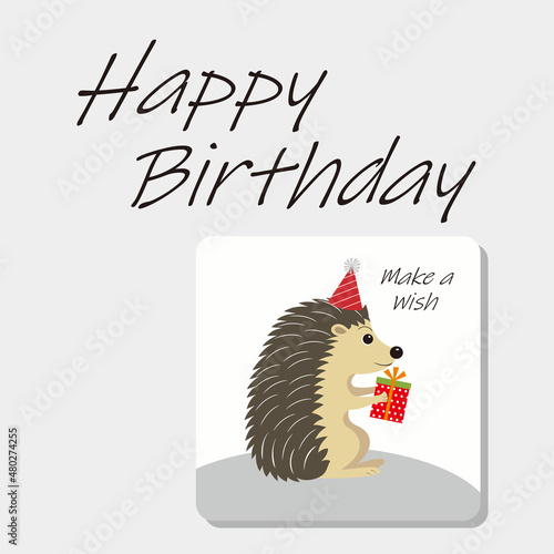 birrthday card with hedgehog with a gift photo