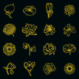 Flower set icons in neon style isolated on a black background