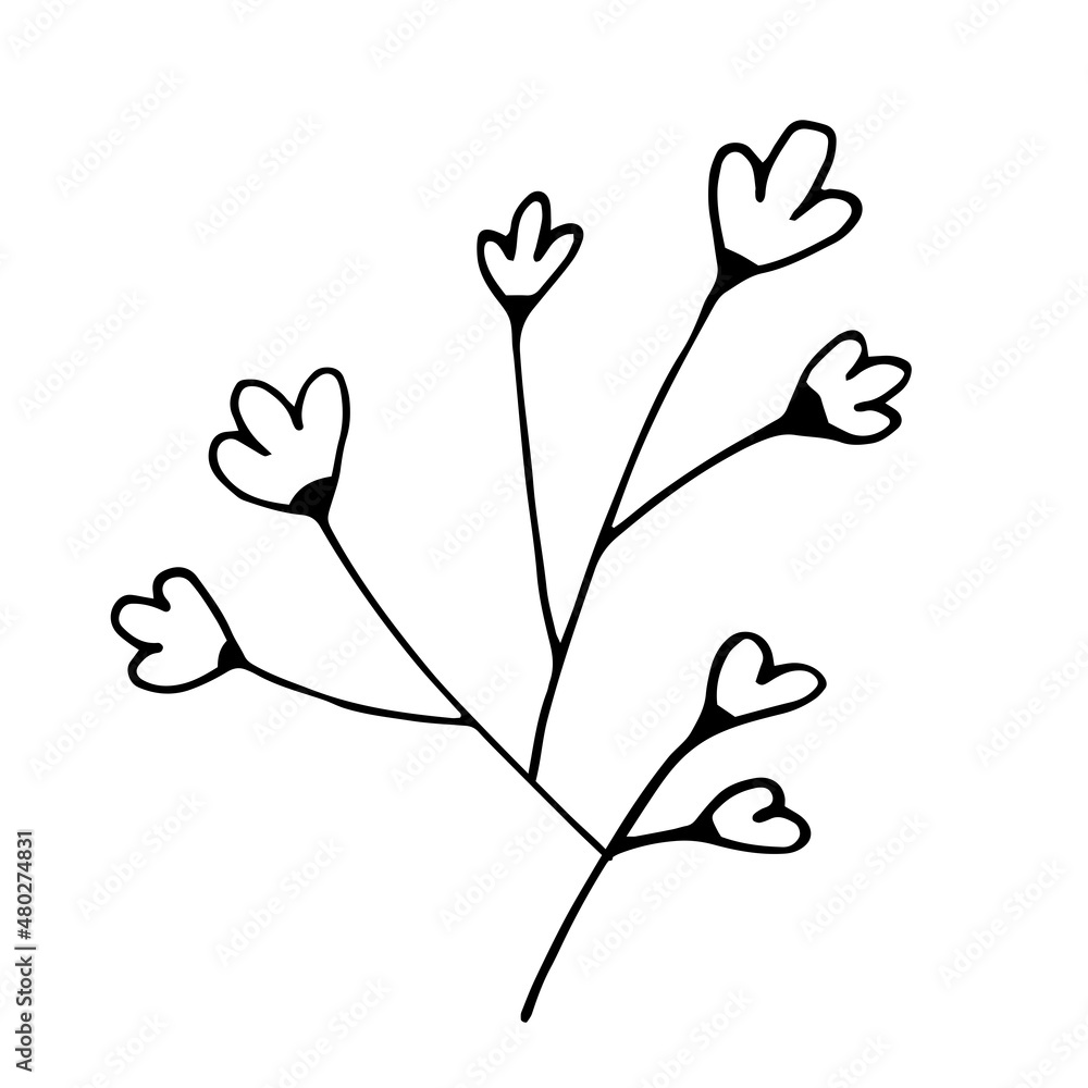 Doodle set with flower elements in one line style Doodle set with flower elements in one line style