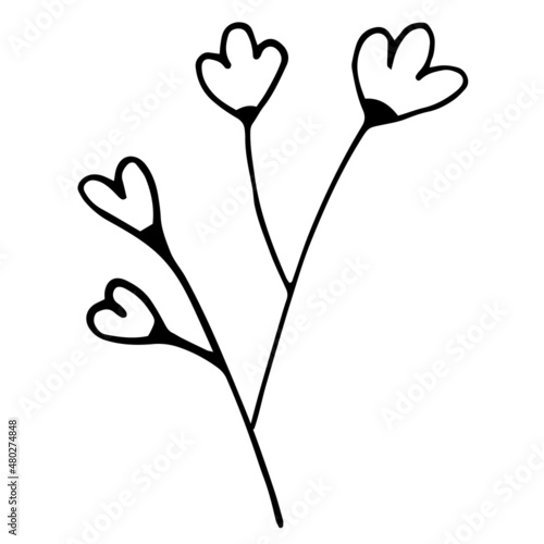 Doodle set with flower elements in one line style
