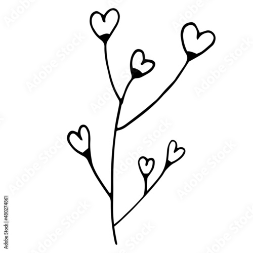 Doodle set with flower elements in one line style