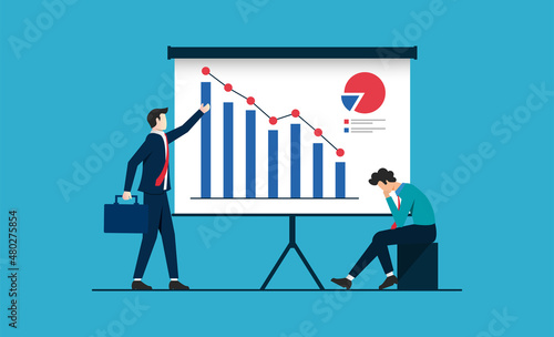 financial crisis concept. Businessmen analyzing market fall vector illustration