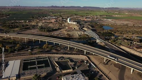 Sunset view of street and freeway  infrastructure as they run through downtown Yuma, Arizona, USA.