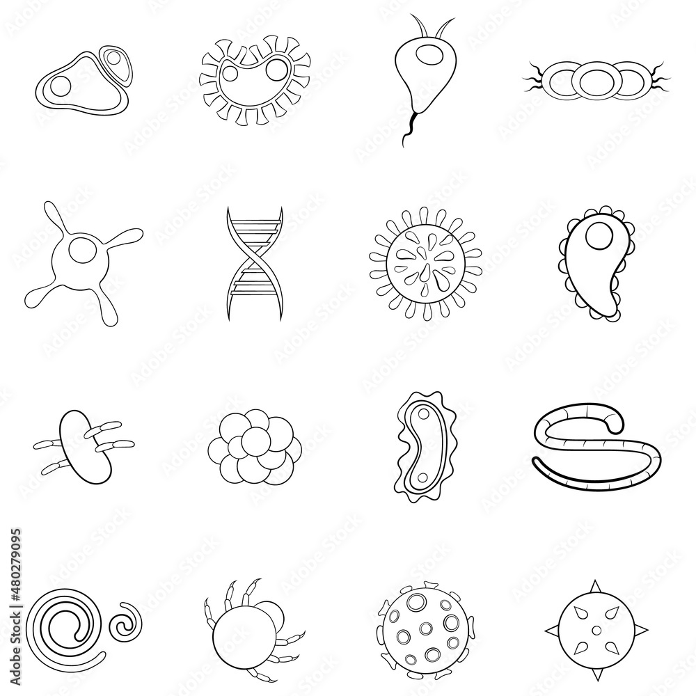 Virus set icons in outline style isolated on white background