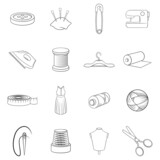 Tailoring set icons in outline style isolated on white background