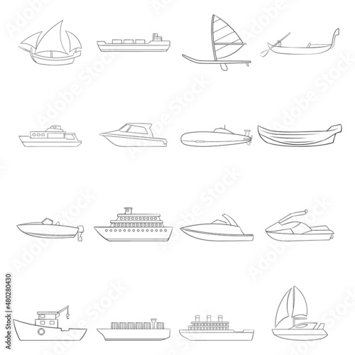 Slika na platnu Ship and boat set icons in outline style isolated on white background
