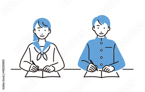 勉強をする中学生の男女