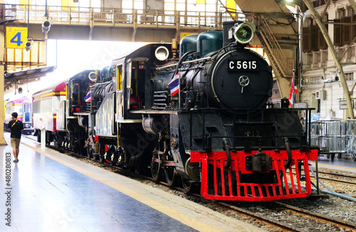 Heads of vintage locomotive trains displayed for show at The Bangkok Railway Station 4