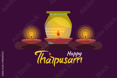 Thaipusam or Thaipoosam greeting card. Paal kudam (milk pot). Hinduism flat vector illustration. photo