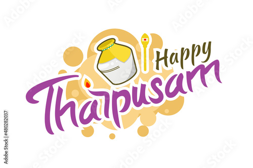 Thaipusam or Thaipoosam greeting card. Paal kudam (milk pot). Hinduism flat vector illustration.