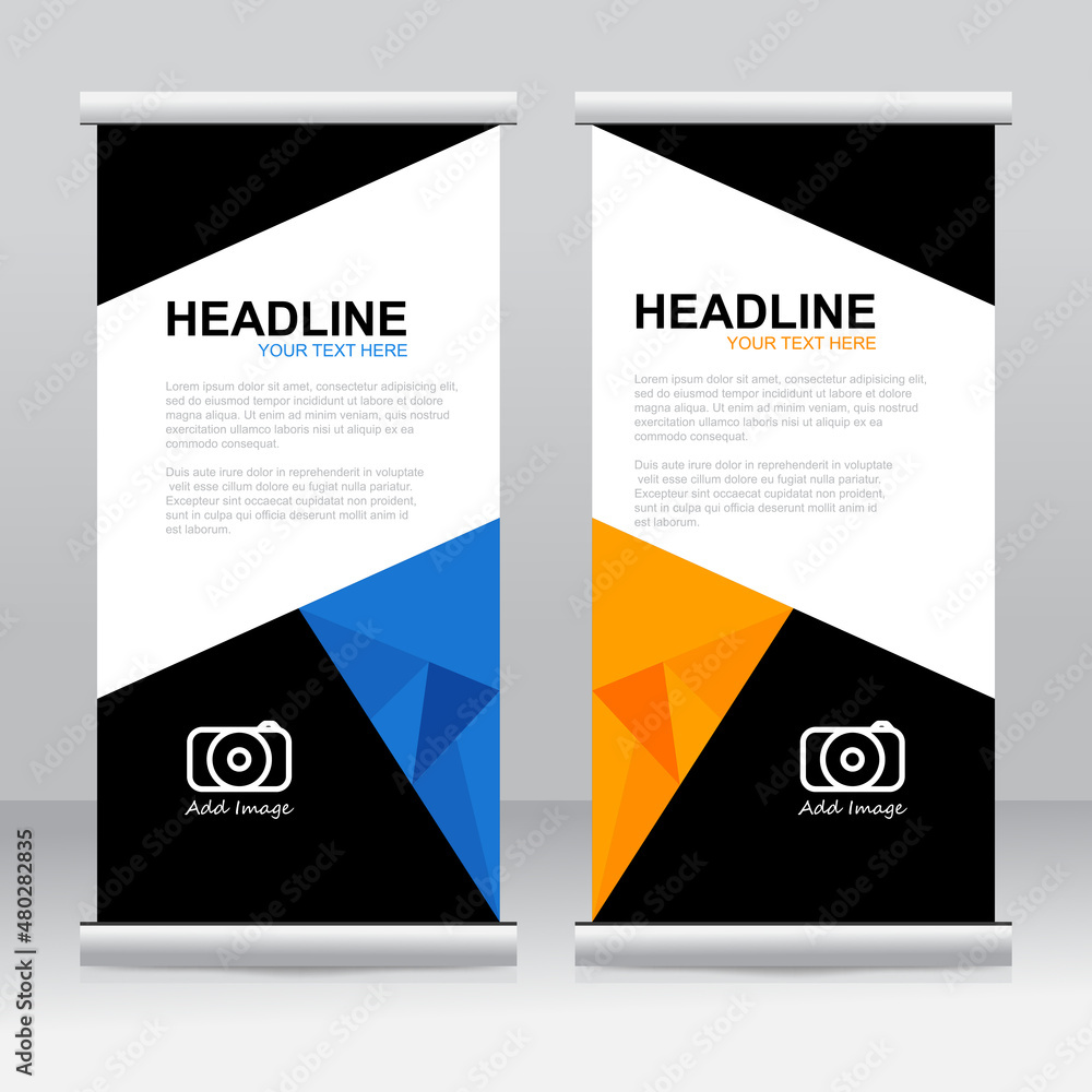 Roll up banner stand template design. Vertical banner template. Universal stand for conference, seminar, exhibitions, promo banner vector background. Modern publication x-banner and flag-banner. Roll up banner stand template design. Vertical banner template. Universal stand for conference, seminar, exhibitions, promo banner vector background. Modern publication x-banner and flag-banner.