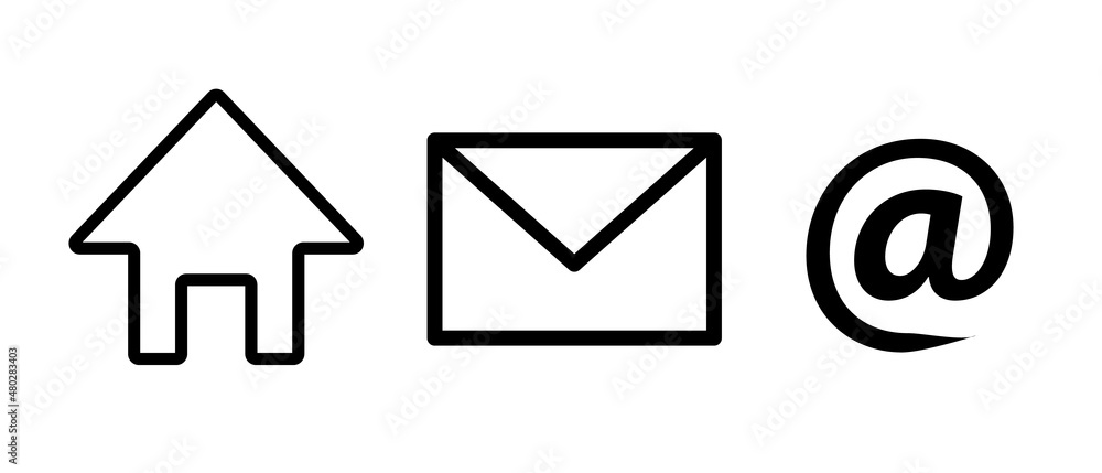 A set of icons for home, mail, and at sign. Vectors. A set of icons for home, mail, and at sign. Vectors.