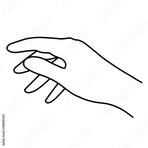 Right human hand vector icon. Hand drawn illustration isolated on white background. The man stretches his palm up, a gesture of blessing, touch. Simple monochrome sketch, doodle, outline