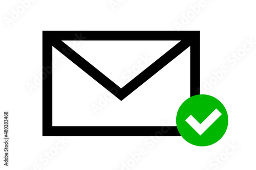 Mail icon and green check mark icon. Vector.