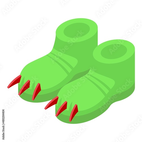 Kid dino slippers icon isometric vector. Home footwear. Cute shoe