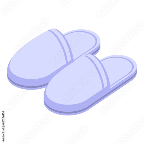 White slippers icon isometric vector. House shoe. Cute warm photo