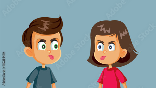 Funny Children Arguing Vector Cartoon Illustration