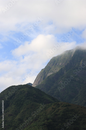 Foggy green mountain tops and nature