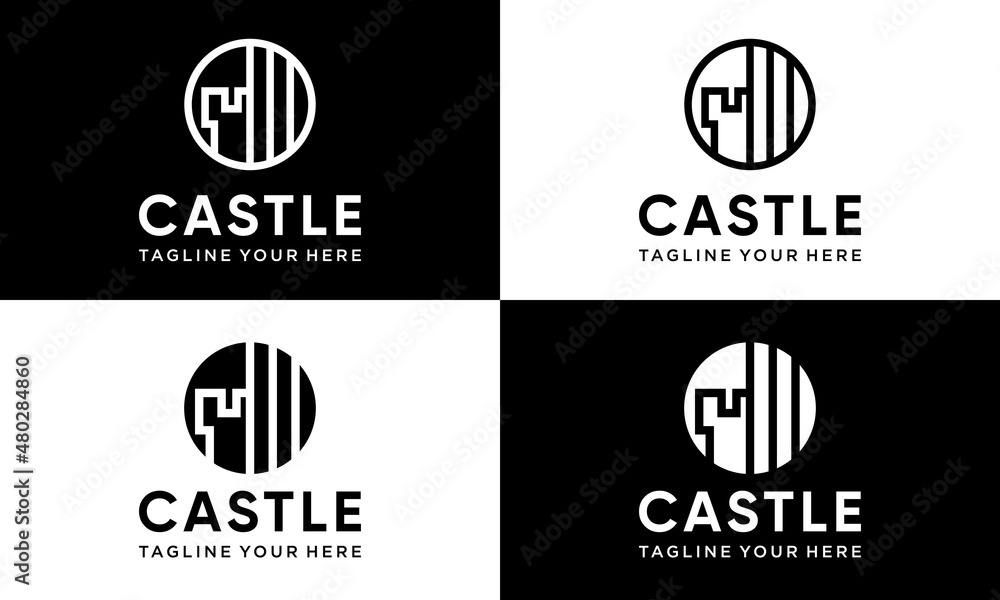 Circle castle logo icon design template.vector illustration. on a black and white background.