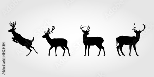 Silhouette of beautiful stylized cartoon deers. Vector illustration