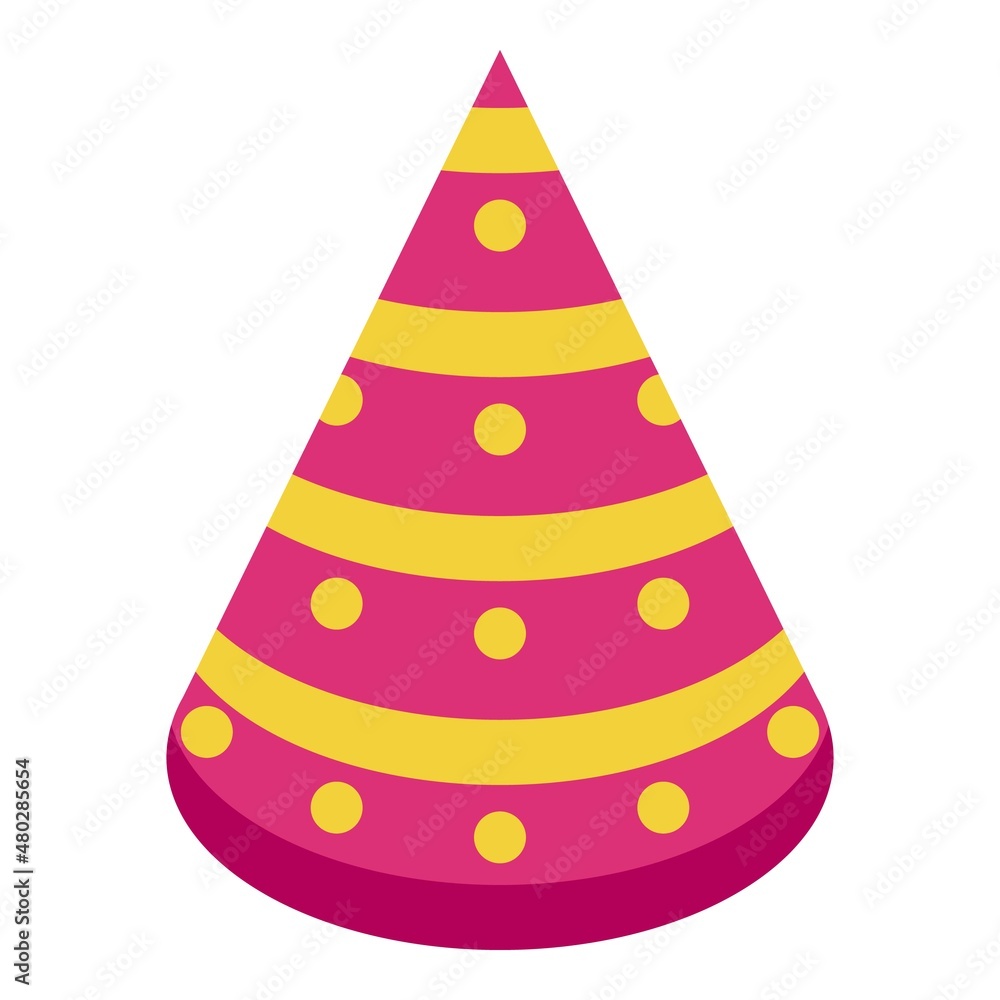 Birthday cone icon isometric vector. Party hat. Red color Birthday cone icon isometric vector. Party hat. Red color