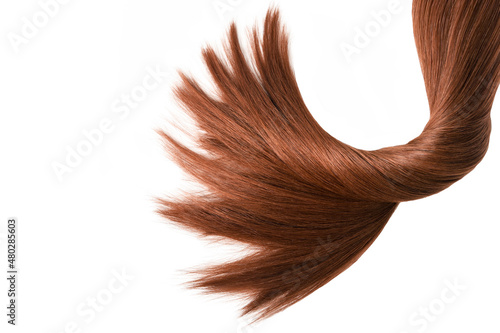 Brown red hair natural , isolated on white background , beauty