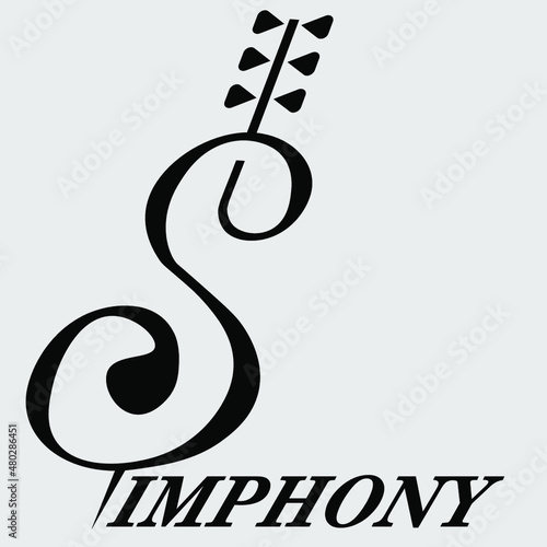 abstract minimal logo of symphonic music in the form of a cello and the inscription symphony