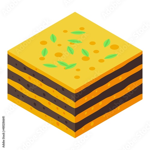 Lasagne piece icon isometric vector. Pasta food. Dish cooking