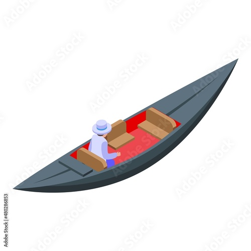 Cute gondola icon isometric vector. Venice italy. Old man