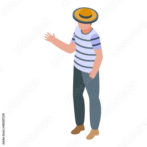 Summer gondolier icon isometric vector. Gondola boat. Venice hat