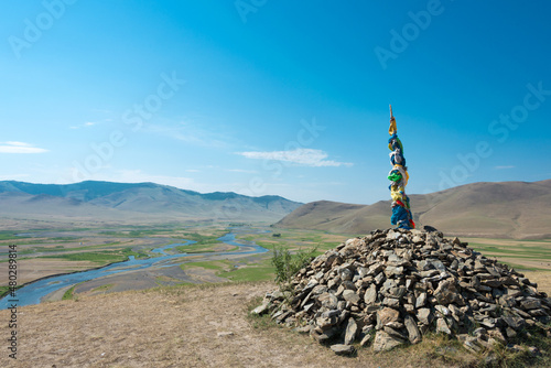 KHARKORIN, MONGOLIA - Orkhon Valley in Kharkhorin (Karakorum), Mongolia. It is part of the Orkhon Valley Cultural Landscape World Heritage Site.