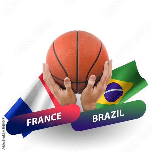 Basketball competition match, national teams france vs brazil photo