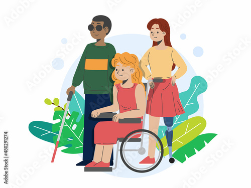 Group of happy disabled people