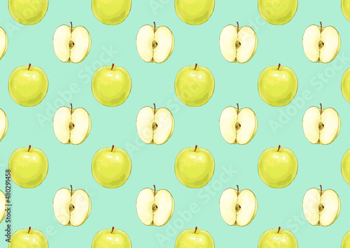 シンプルでかわいい青林檎の壁紙パターン02。
Simple and cute green apple wallpaper pattern 02.