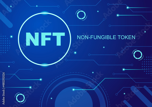 NFT Non Fungible Token Crypto Art of Converting Into Digital Network with Coin Servers for Banner or Poster in Flat Background Illustration