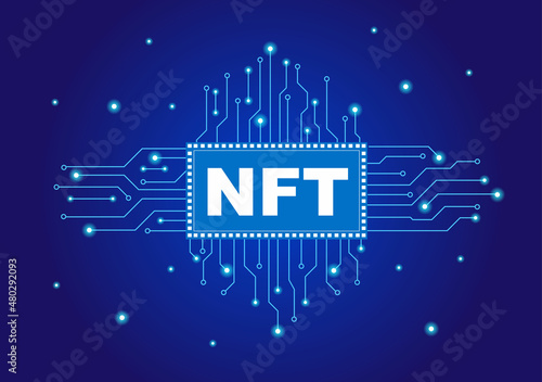 NFT Non Fungible Token Crypto Art of Converting Into Digital Network with Coin Servers for Banner or Poster in Flat Background Illustration
